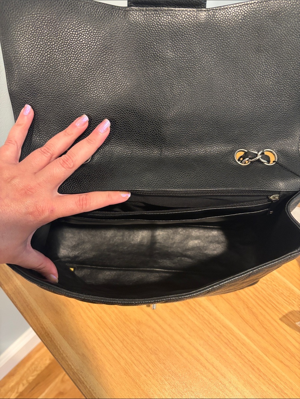 Pre-Loved CHANEL Black Caviar Leather Jumbo Single Flap with Silver Hardware - Picture 14 of 16